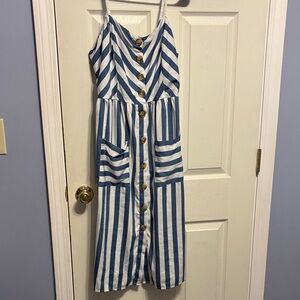 Blue Striped Button Front Dress